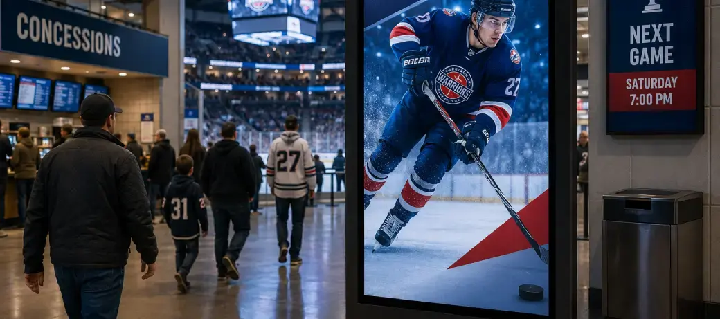 Digital arena advertising display inside a sports facility