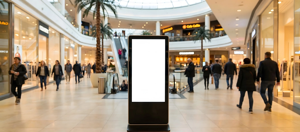 Digital signage display showing poorly designed content in a public space